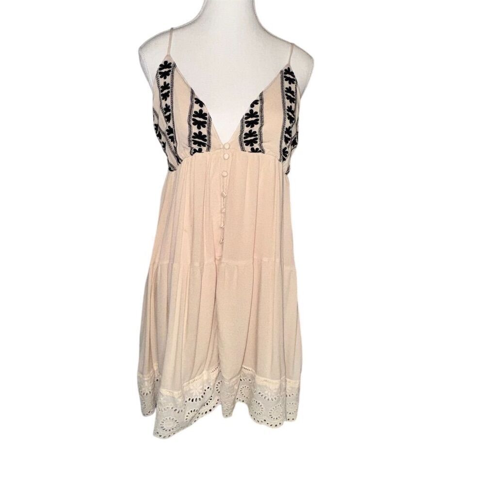Stitch Fix PaperMoon Womens L Embroidered Flowy Lined Sleeveless Mini Dress Boho